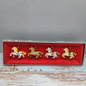 Vintage 1982 Enesco Carousel Horses Set of 4 Christmas Ornaments 2¼ "